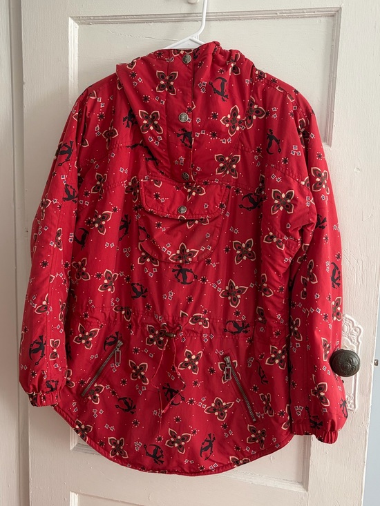 L.L. Bean Jackets & Blazers - Vintage LL Bean Women’s Red Hooded Parka Jacket with Skier Print